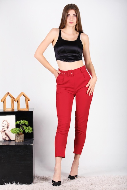 Kadın Kaplamalı Kemerli Pantolon