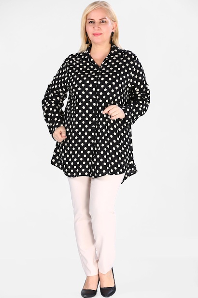 Büyük Beden Kol Katlamalı Gömlek Siyah