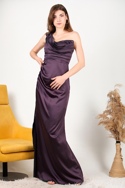 Kadın Tek Omuz Saten Abiye