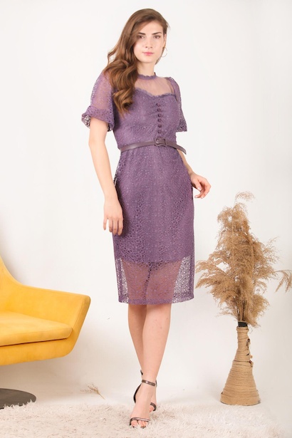 Kadın Midi Boy Kemerli Abiye Elbise