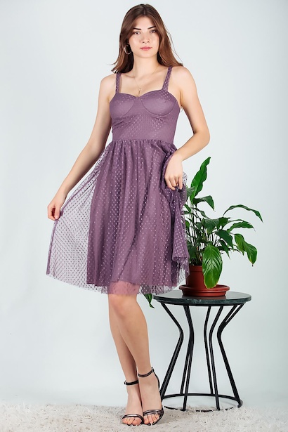 Kadın Puantiyeli Tül Elbise