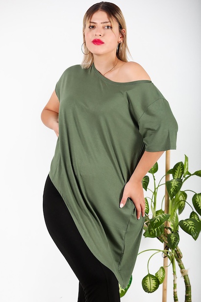 Büyük Beden Asimetrik Kesim T-shırt