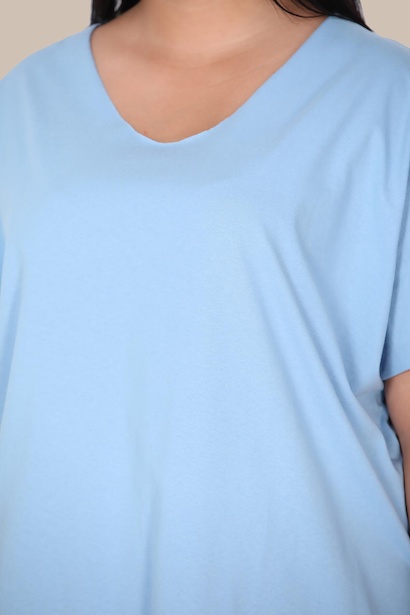 Büyük Beden V Yaka T-shırt Mavi 6