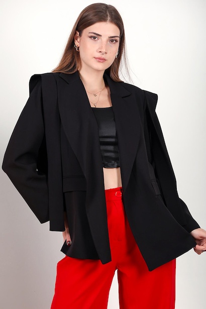 Kadın Omzu Kuşaklı Blazer Ceket