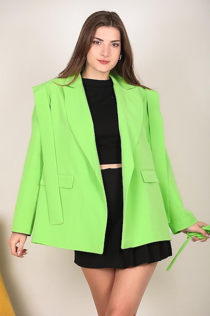 Kadın Omzu Kuşaklı Blazer Ceket Yeşil 6