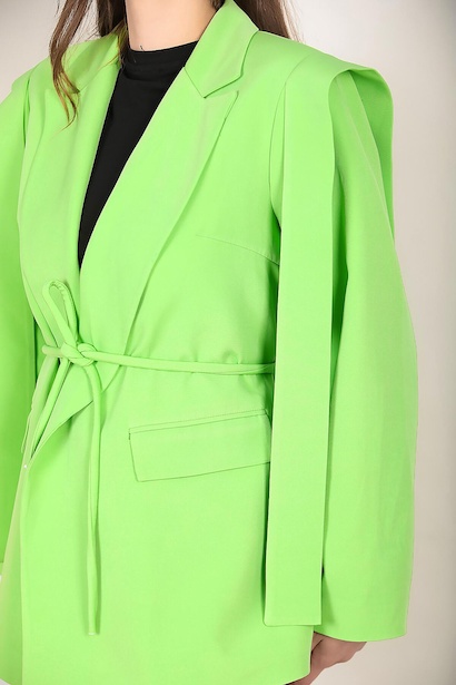 Kadın Omzu Kuşaklı Blazer Ceket Yeşil 9