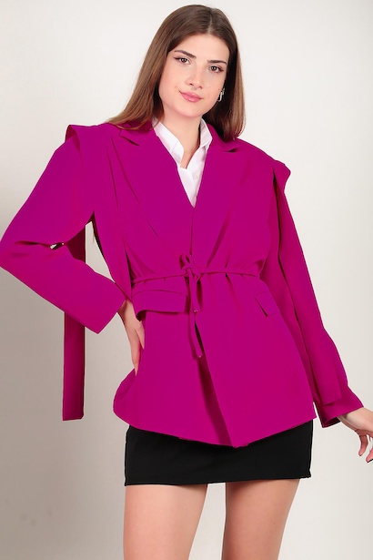 Kadın Omzu Kuşaklı Blazer Ceket Fuşya 6