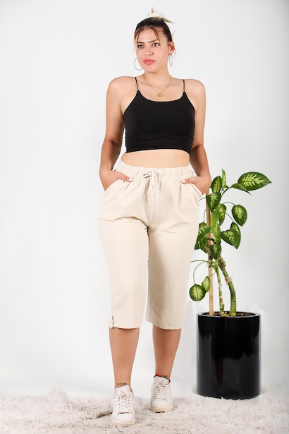 Büyük Beden Keten Kapri