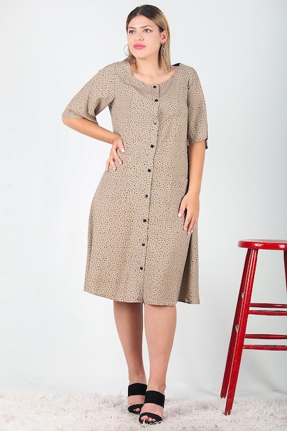 Büyük Beden Puantiyeli Midi Boy Elbise