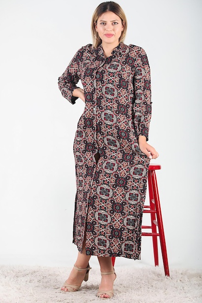 Büyük Beden Gömlek Yaka Uzun Elbise