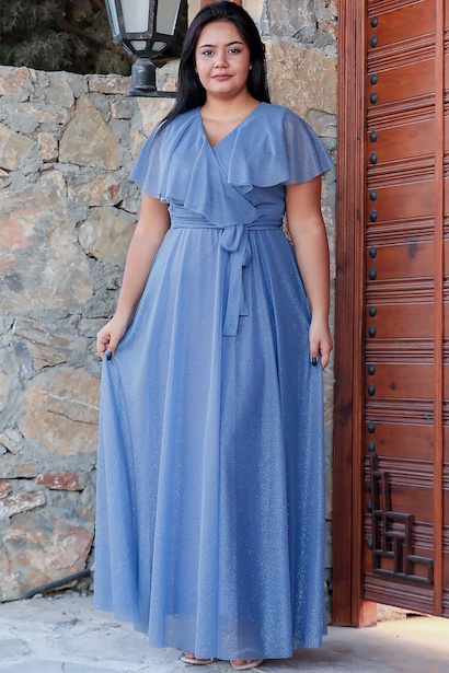 Büyük Beden Kruvaze Yaka Uzun Abiye