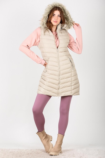 Kadın Uzun Kapşonlu Şişme Yelek