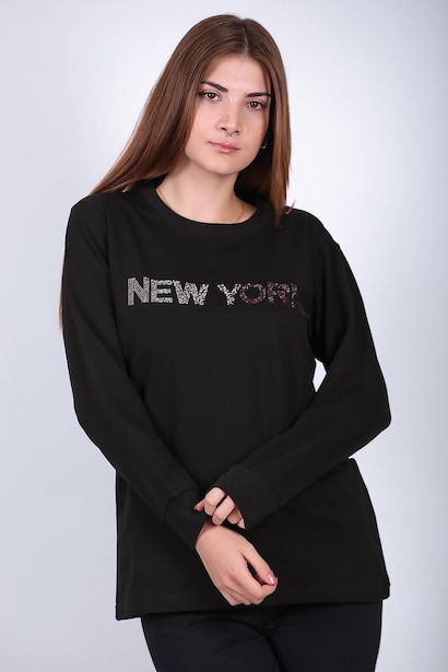 Kadın Bisiklet Yaka Baskılı Sweat