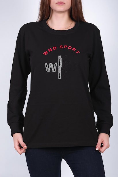 Kadın Bisiklet Yaka Baskılı Sweat Siyah 6