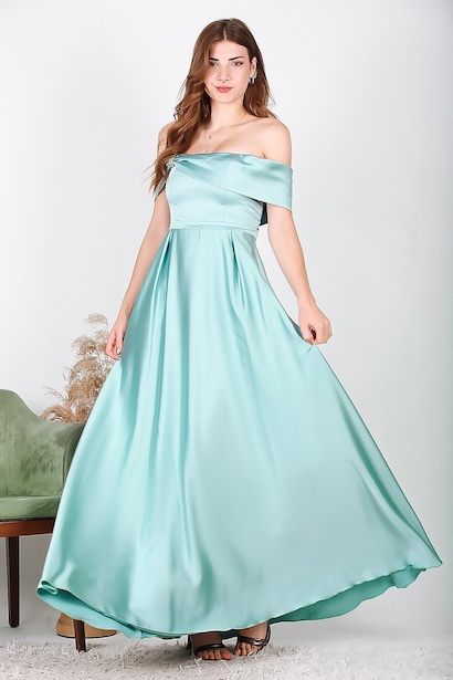 Kadın Taşlı Saten Abiye