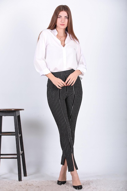 Kadın Çizgili Krep Tayt