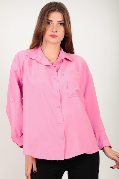 Kadın Cepli Gömlek Pembe 6