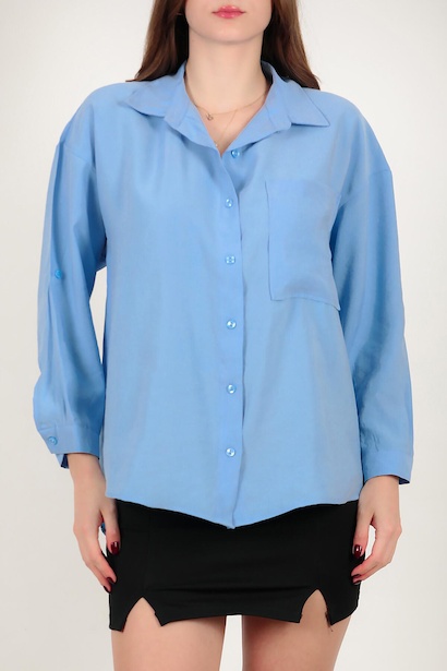 Kadın Cepli Gömlek Mavi 6