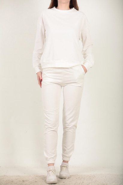 Kadın Paçası Lastikli Oversize Takım Ekru 6