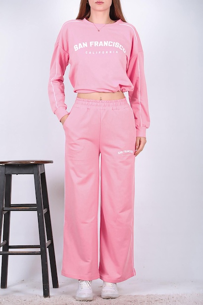 Kadın Ön Baskılı Eşofman Takımı Pembe 6