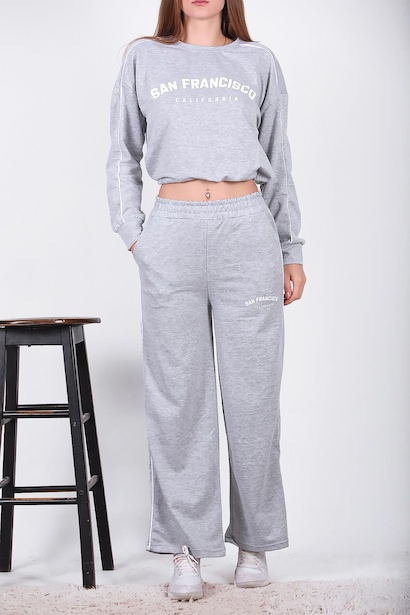 Kadın Ön Baskılı Eşofman Takımı Gri 6