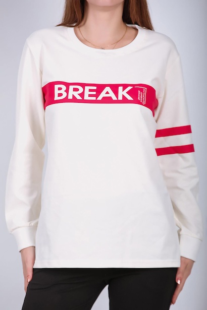 Kadın Bisiklet Yaka Sweat Ekru 6