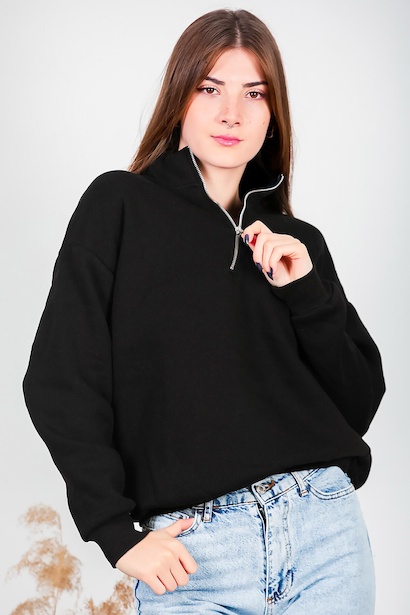 Kadın Fermuarlı Üç İplik Sweat