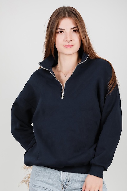 Kadın Fermuarlı Üç İplik Sweat