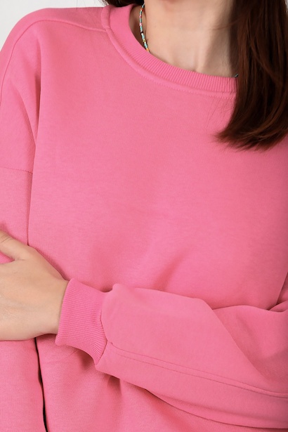 Kadın Üç İplik Sıfır Yaka Sweat Pembe 9