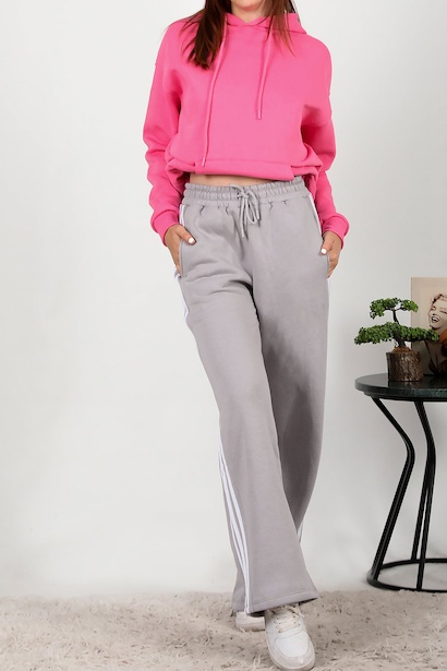 Kadın Üç İplik Biyeli Bol Paça Pantolon