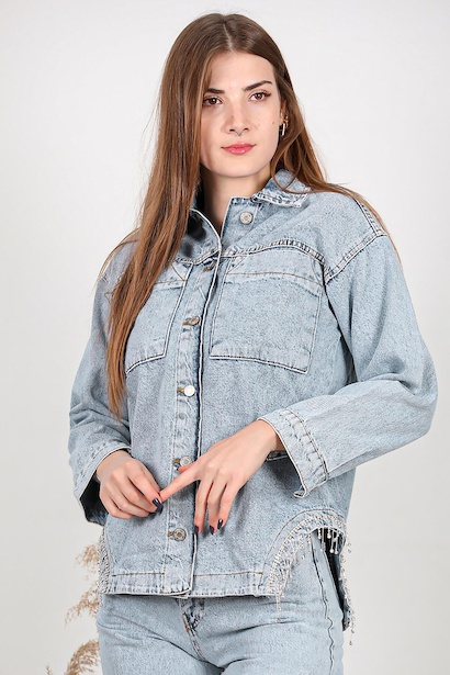 Kadın Taşlı Kot Ceket Kot 6