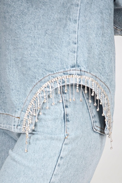 Kadın Taşlı Kot Ceket Kot 9