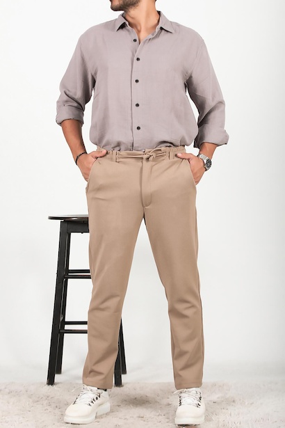 Erkek Düğmeli Jogger Pantolon Bej