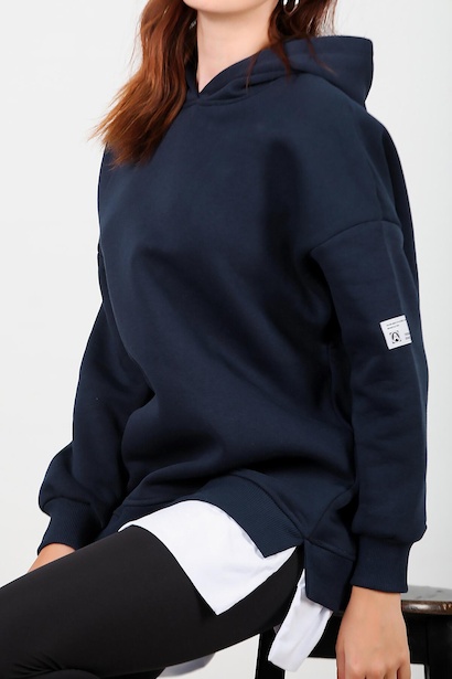 Kadın Üç İplik Arma Detay Garnili Sweat