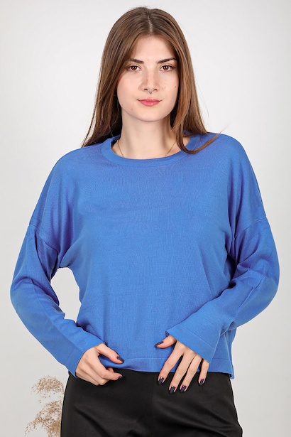 Kadın Bisiklet Yaka Basic Triko Bluz