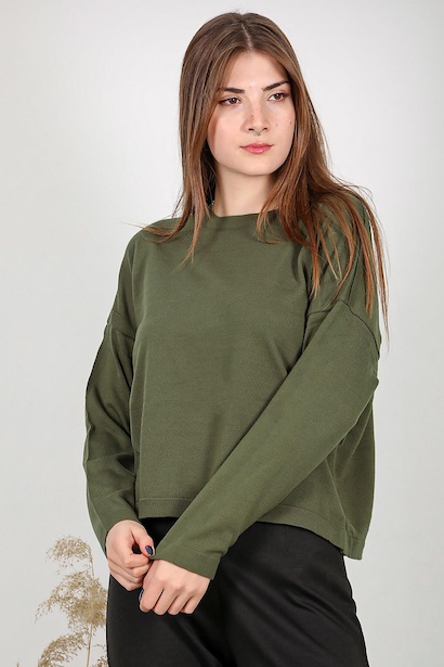 Kadın Bisiklet Yaka Basic Triko Bluz