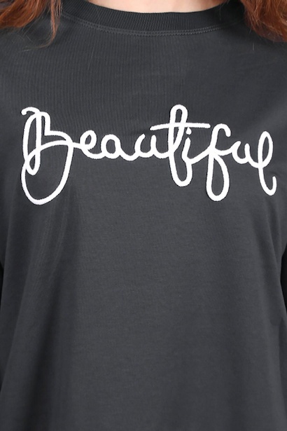 Kadın İki İplik Nakış Garnili Tunik Füme 6