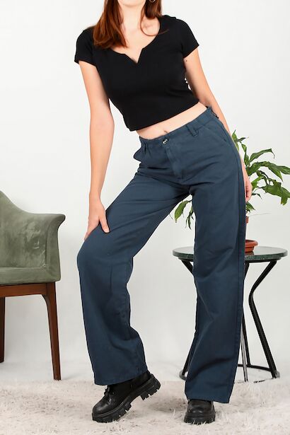 Kadın Bol Paça Lastikli Gabardin Pantolon 