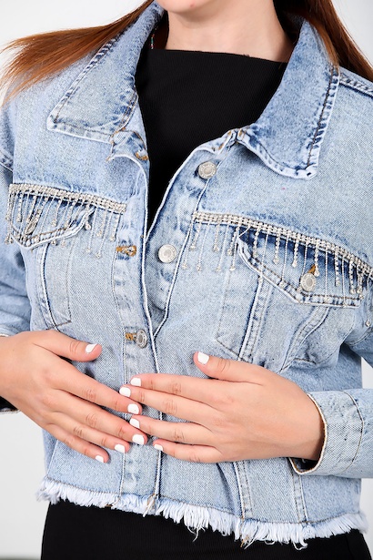 Kadın Taşlı Kot Ceket Kot 9