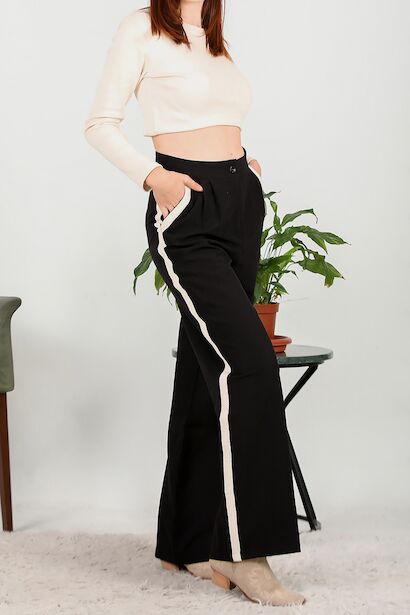 Kadın Biyeli Bol Paça Yan Şeritli Pantolon 
