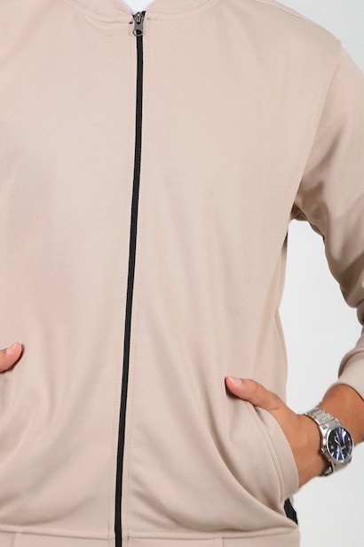 Erkek Fermuarlı Kolej Ceket Bej 6