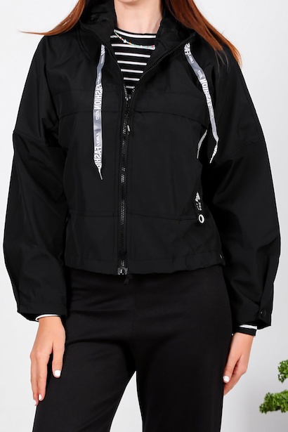 Kadın Kapşonlu Astarlı Yağmurluk Mont Siyah 6