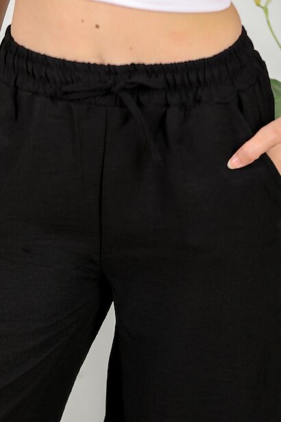 Kadın Keten Pantolon Siyah 6