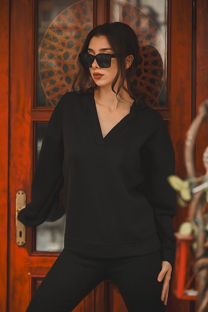 Kadın Kapşonlu Patlı Sweat