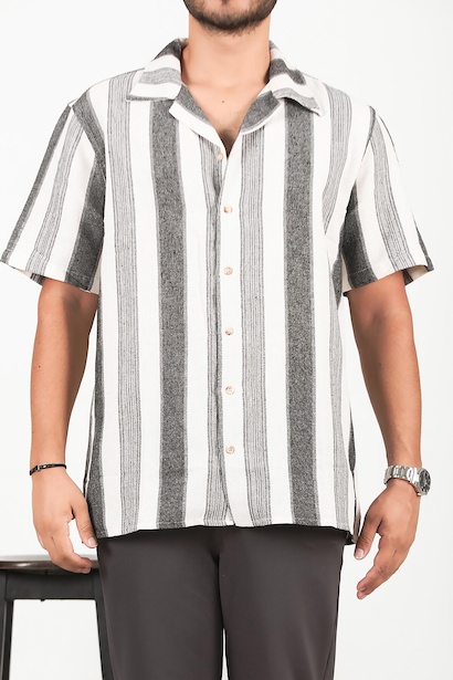 Erkek Çizgili Gömlek Siyah 6