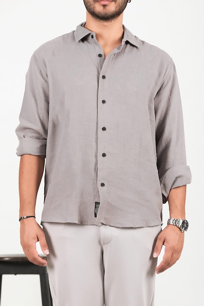 Erkek Oversize Uzun Kol Gömlek Gri 6
