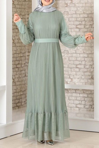 Kadın Pilise Detaylı Tül Abiye