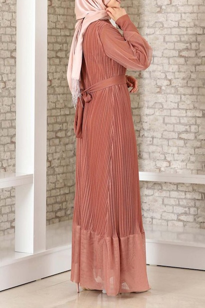 Kadın Pilise Detaylı Tül Abiye Kiremit 4