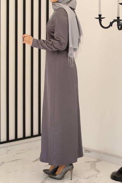 Kadın Pullu Uzun Abiye Antrasit 4