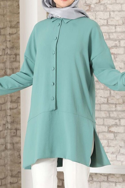 Kadın Düğmeli Tunik Mint 4